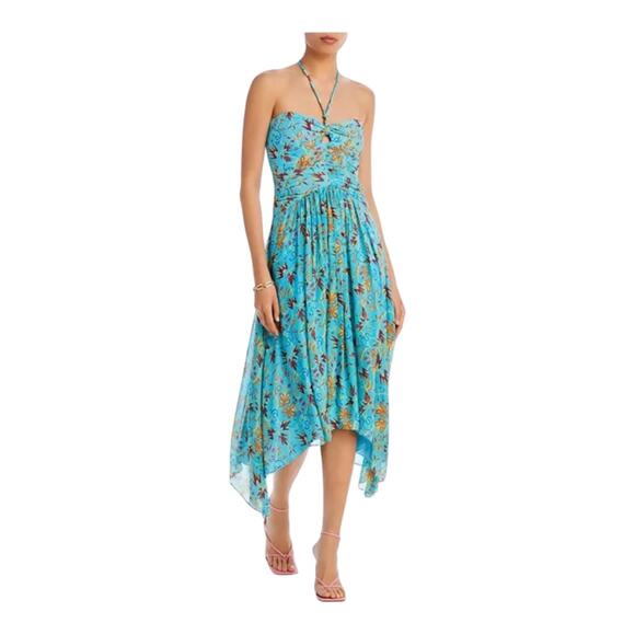 A.L.C. dress Violet silk halter midi floral aqua size 6 - Picture 1 of 8